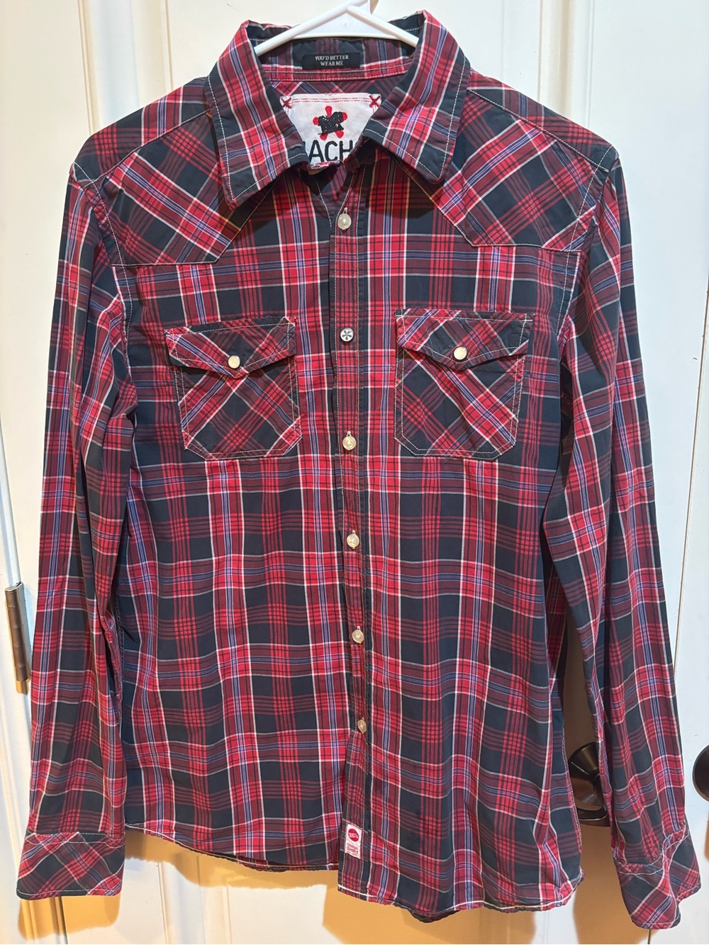 Jachs Men's Size M Red Plaid Medium Flannel Button Up Western Shirt EUC